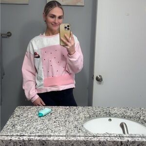Pink and White Women's Sweatshirt
